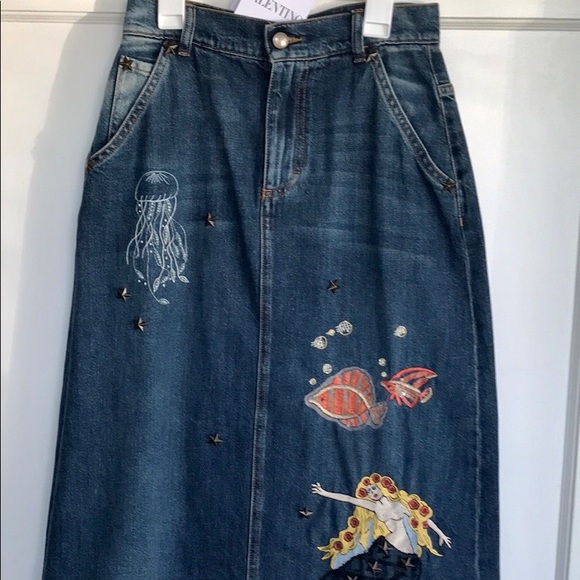 RED Valentino. Denim embroidery skirt，Rare,NWT 40. - Picture 2 of 12